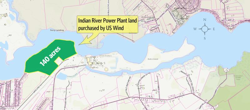 US Wind, a Maryland-based wind power company, purchased 140 acres of land next to the Indian River power plant for $20 million in December. Pending government approval, the land is where the company's onshore substation will be located. CHRISTOPHER D. FOSTER ARTWORK